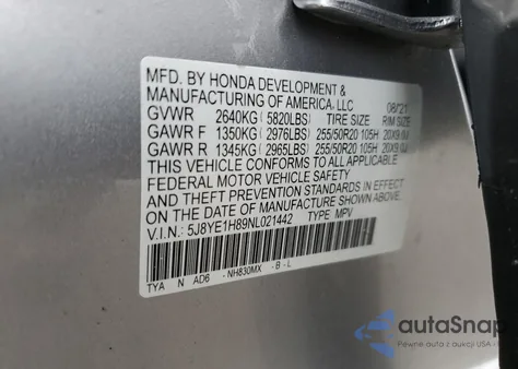2022 Acura Mdx Advance z USA, uszkodzony, nr VIN 5J8YE1H89NL021442